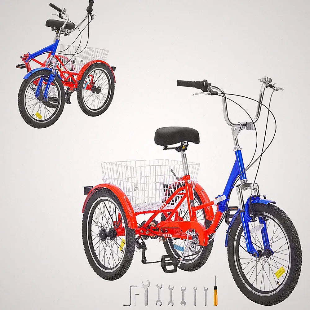20" Foldable Adult Tricycle 7-Speed Adult Trike Carbon Steel w/ Basket