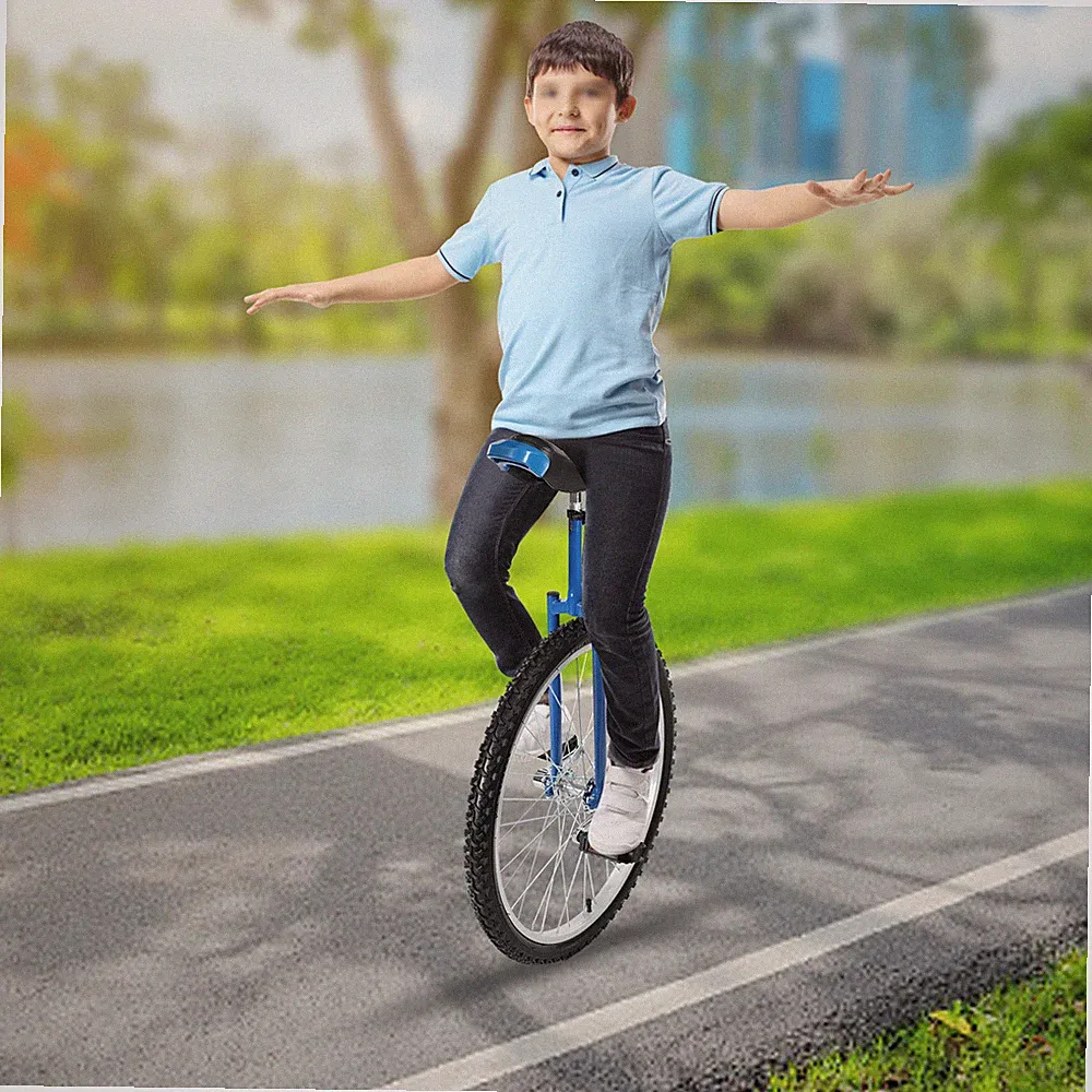 24" Carbon Steel Unicycle Adjustable Seat Blue Balance Bike 250kg