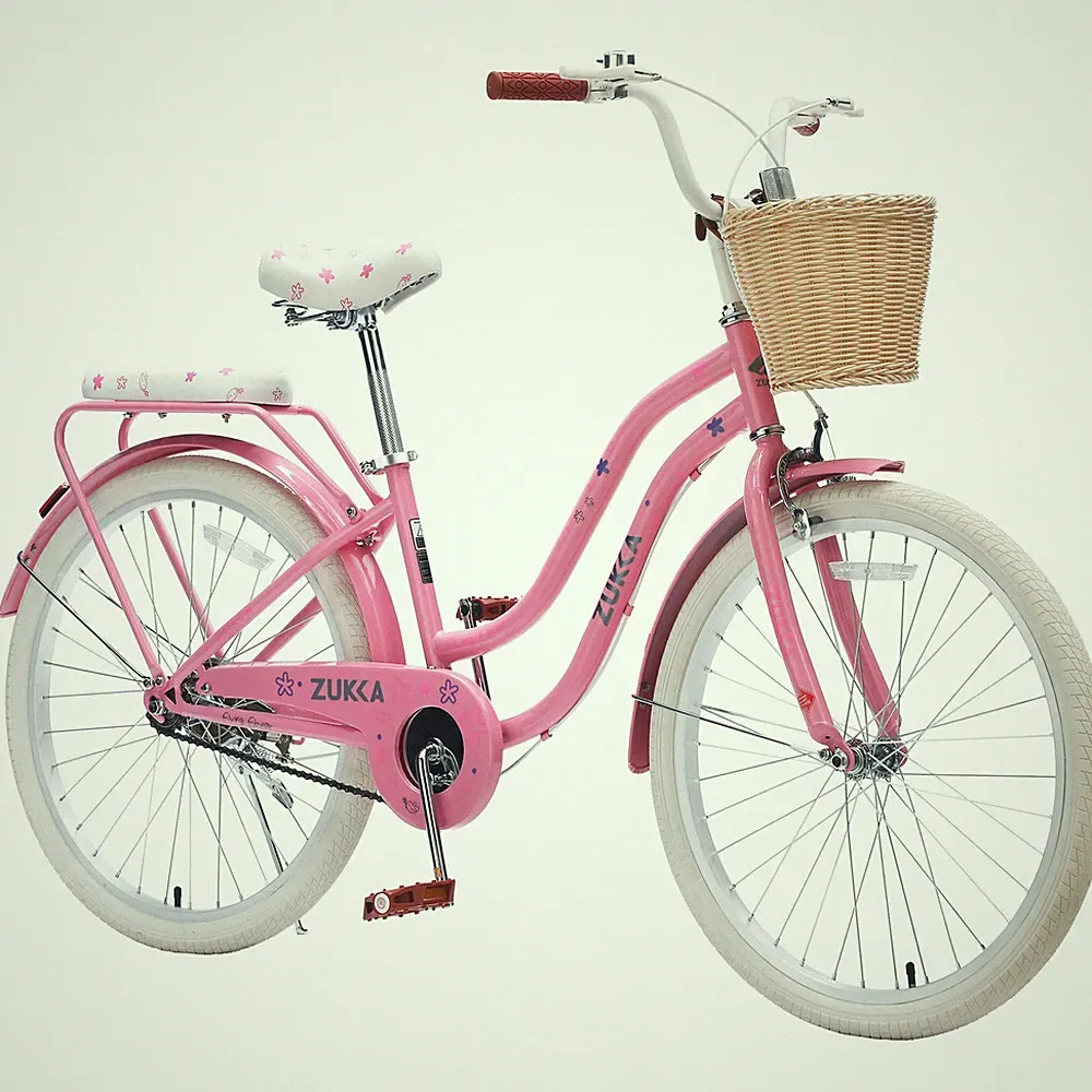 24" Cruiser Bike Commuter Bicycle W/ Wicker Basket & Rear Rack High Carbon Steel