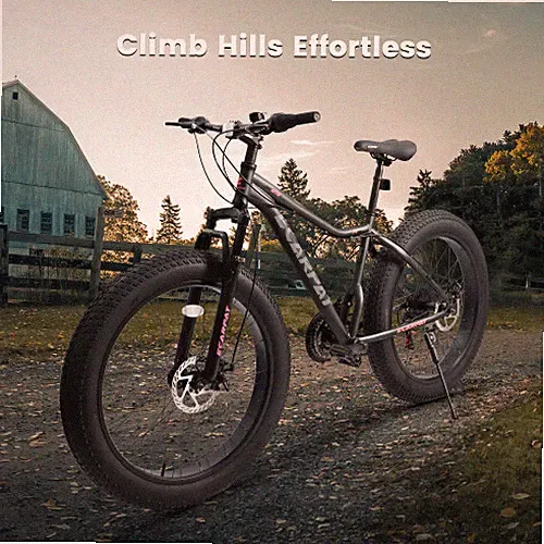 26'' Fat Tire Bike 21 Speeds Disc Brakes Mountain Bike Carbon Steel Frame MTB