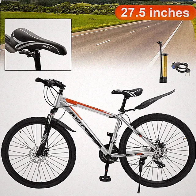 27.5" wheels 27 speed double disc brake mountain bike MTB fits adults Silver E4