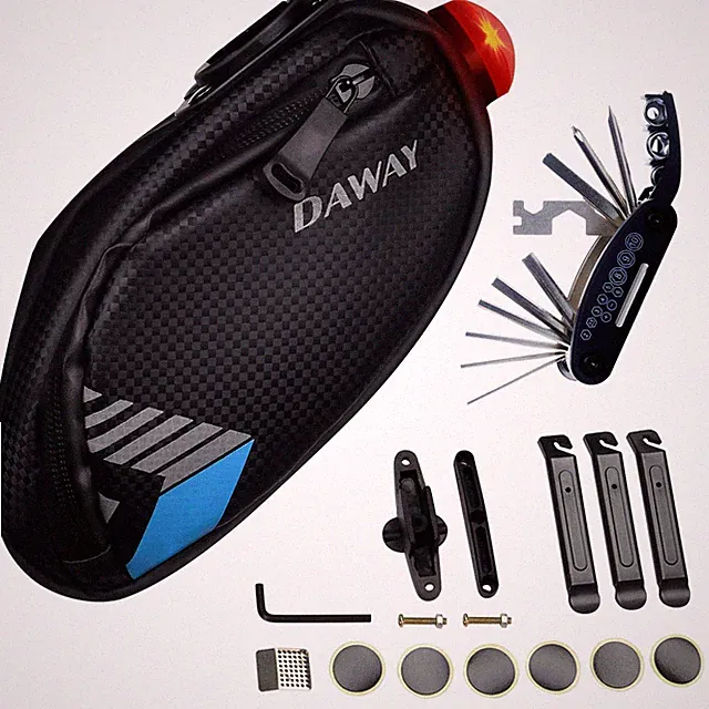 A36 Bike Repair Kit with Taillight - Waterproof Bicycle Saddle Bag, 16-in-1 M...