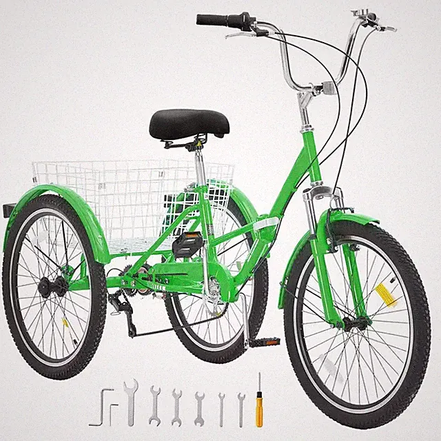 Folding Adult Tricycle, 24 In. 7-Speed Adult Folding Trikes, Carbon Steel 3-Whee