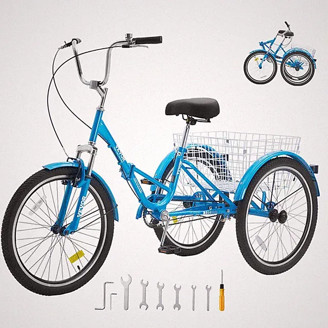 Folding Adult Tricycle, 24-Inch Adult Folding Trikes, Carbon Steel 3 Wheel Cruis