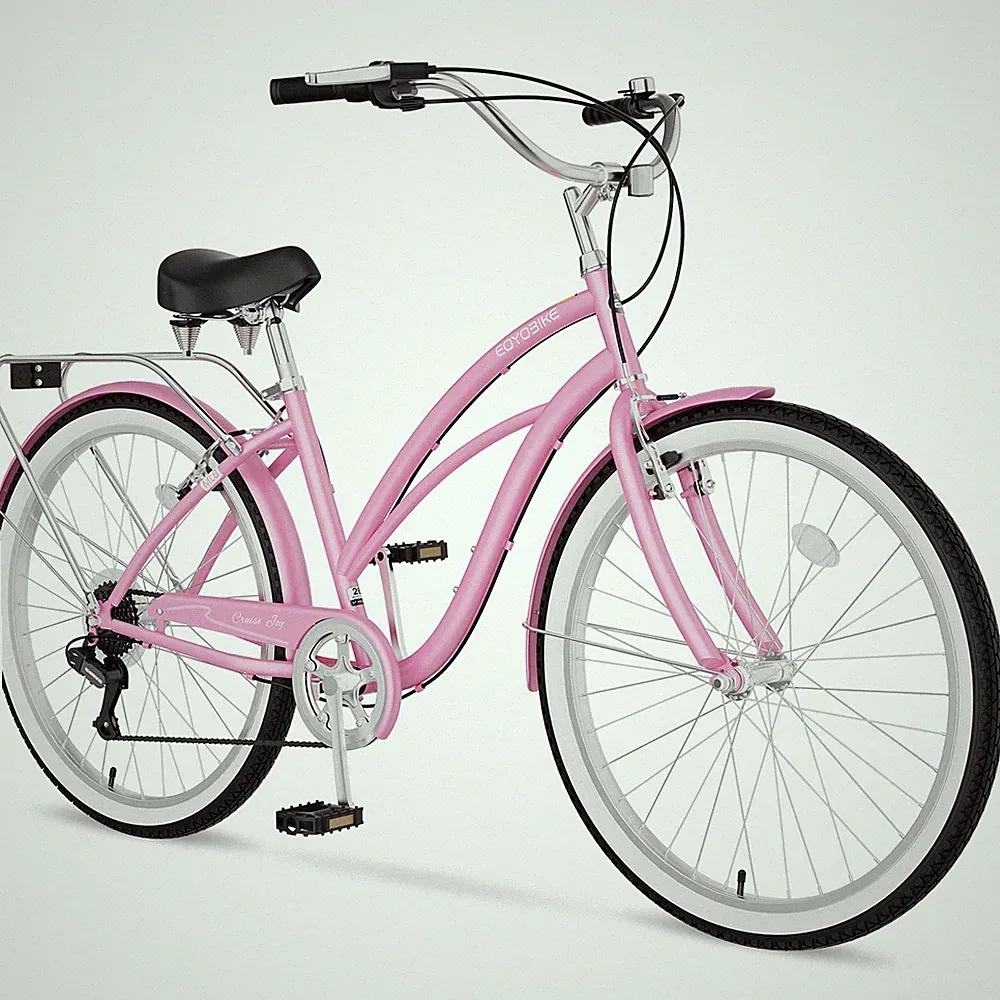 MOONCOOL Beach Cruiser Bike Women 24" 7 Speed City Bike Commuter Bicycle Pink