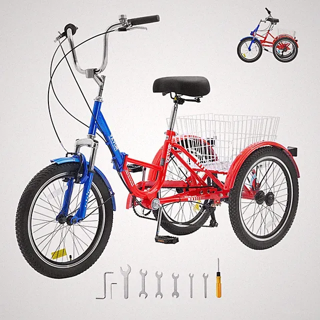 VEVOR Folding Adult Tricycle 20-Inch 7-Speed Adult 3 Wheel Trikes Carbon Steel